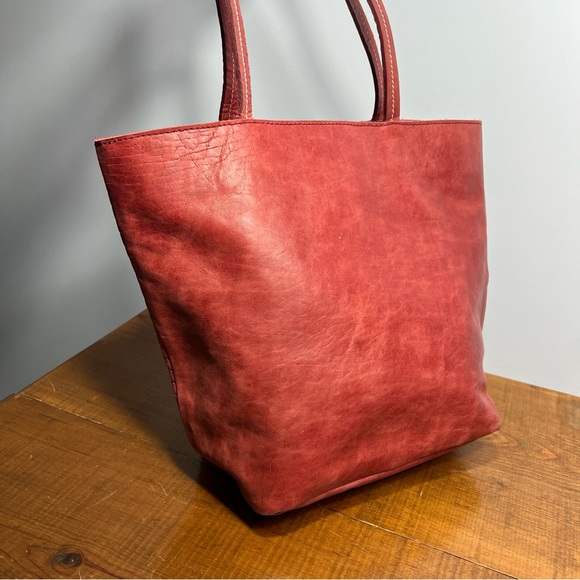 Humawaca handmade deep wine red leather tote bag - Picture 4 of 12